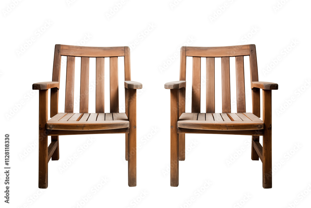 Two wooden armchairs isolated on transparent background. Generative ai Two wooden armchairs isolated on transparent background. Generative ai