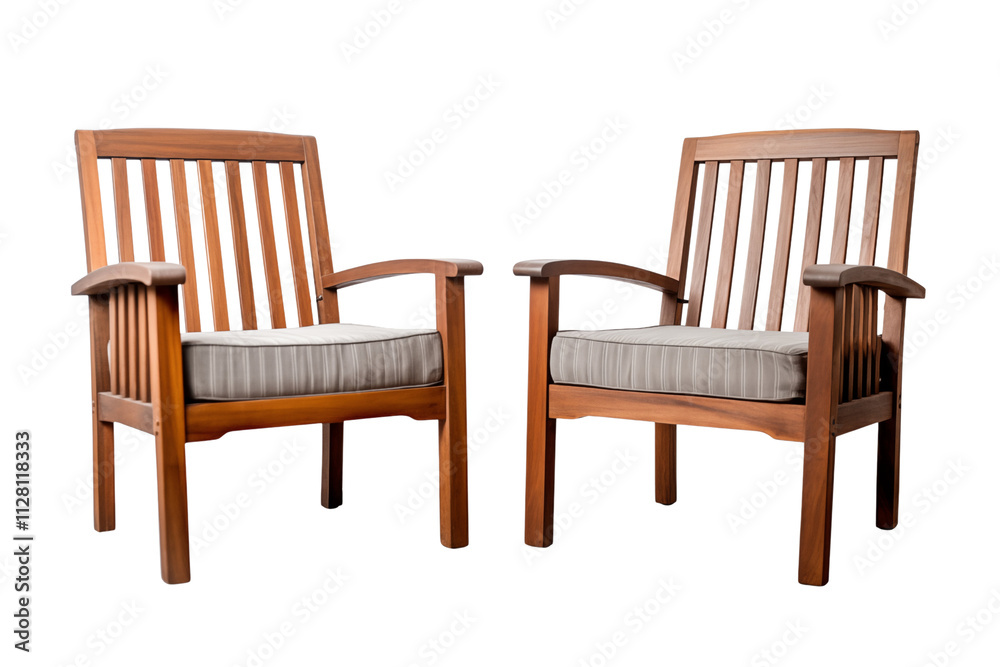 Two wooden armchairs isolated on transparent background. Generative ai Two wooden armchairs isolated on transparent background. Generative ai