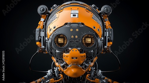 Cyberpunk Robot Head: Striking 3D Render on Black Background AI Generated