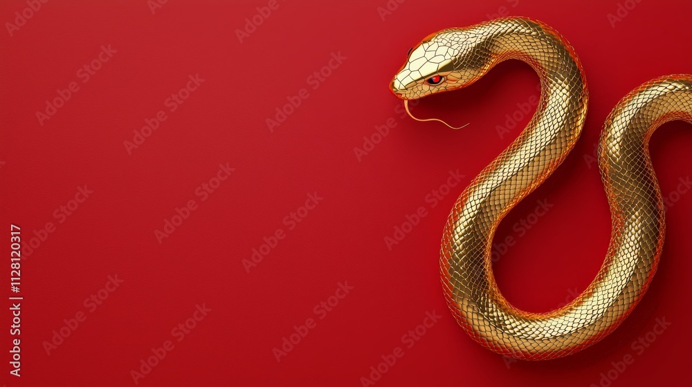 Elegant New Year Poster with Baroque-Inspired Minimal Snake Zodiac Design and Glowing Accents on Deep Red Background Elegant New Year Poster with Baroque-Inspired Minimal Snake Zodiac Design and Glowing Accents on Deep Red Background
