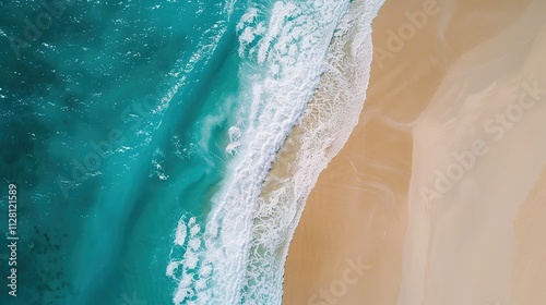 Beautiful Sandy Beach with Soft Blue Ocean Wave, Golden Sand, Gentle Ripple, Ideal Place for Relaxation and Enjoying the Seaside Scenery.
