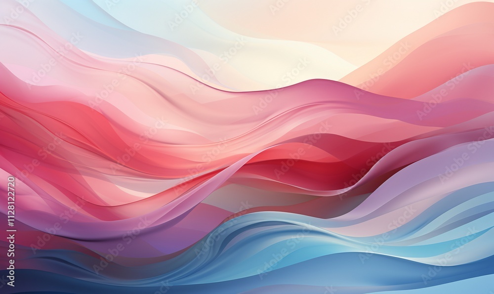 Digital Abstract Artwork with Fluid Waves of Pastel Colors in Dreamlike Landscape Digital Abstract Artwork with Fluid Waves of Pastel Colors in Dreamlike Landscape