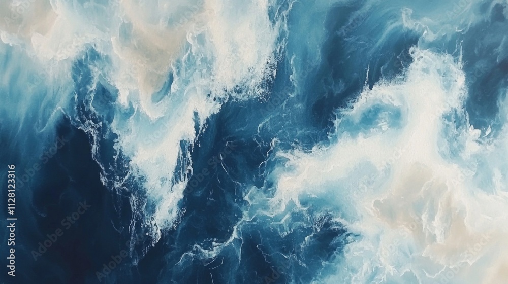 Abstract Ocean Waves Painting In Blues And Whites Abstract Ocean Waves Painting In Blues And Whites
