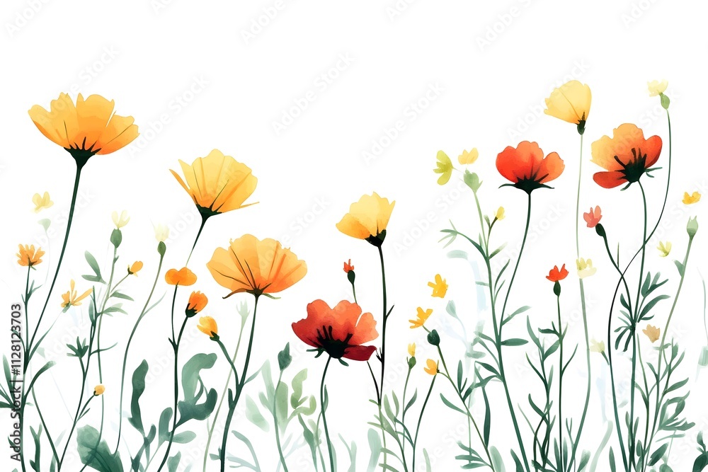 Fototapeta premium Set of different beautiful flowers on white background. Banner design lotus flower plants with green leaves in lake vector, plant, illustration, decoration, flower, blossom, botany, leaf, no people, 