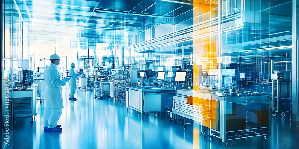 custom made wallpaper toronto digitalA modern electronics manufacturing plant with cleanrooms, precision equipment, and technicians assembling intricate electronic devices. Generative AI