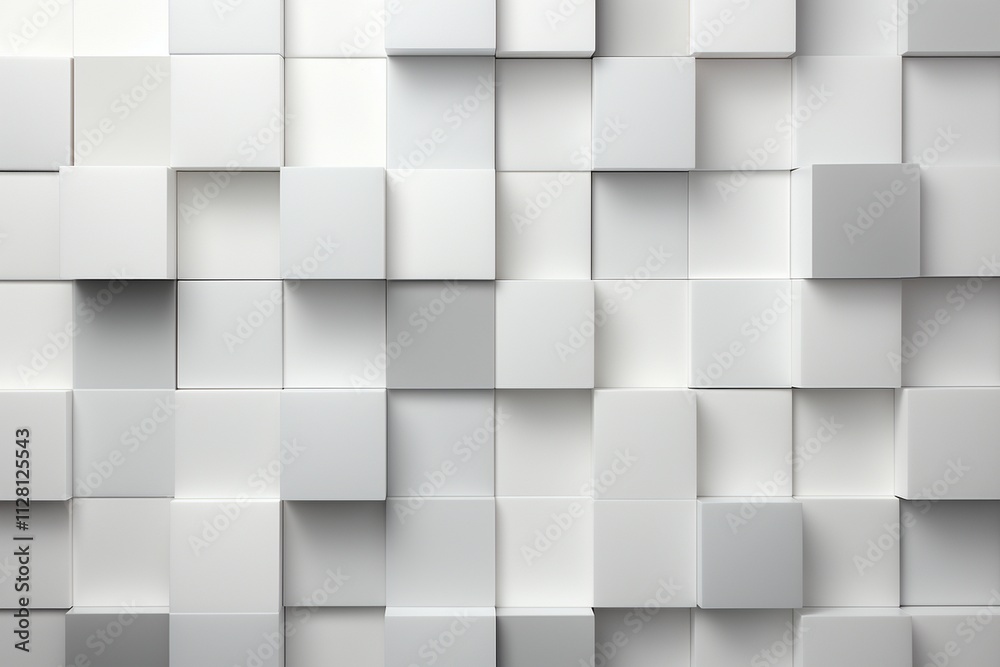 Modern Abstract 3D Geometric Pattern with White Cubes in a Minimalist Monochromatic Design Modern Abstract 3D Geometric Pattern with White Cubes in a Minimalist Monochromatic Design