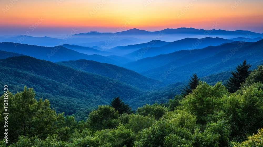 Blue Ridge Mountains Sunset Landscape View Blue Ridge Mountains Sunset Landscape View