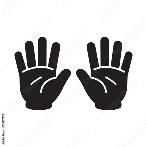 Hands Black and white icon illustration with palms facing forward.