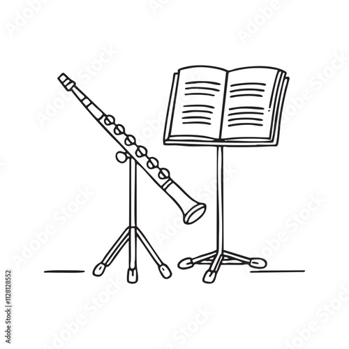 Flute with sheet music on stand