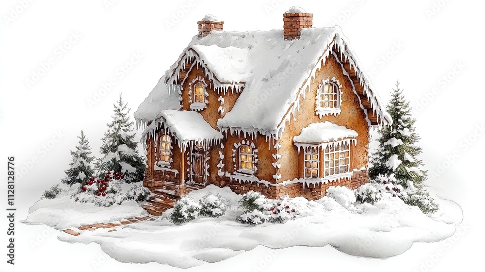 Festive Gingerbread House with Snowy Decorations Festive Gingerbread House with Snowy Decorations