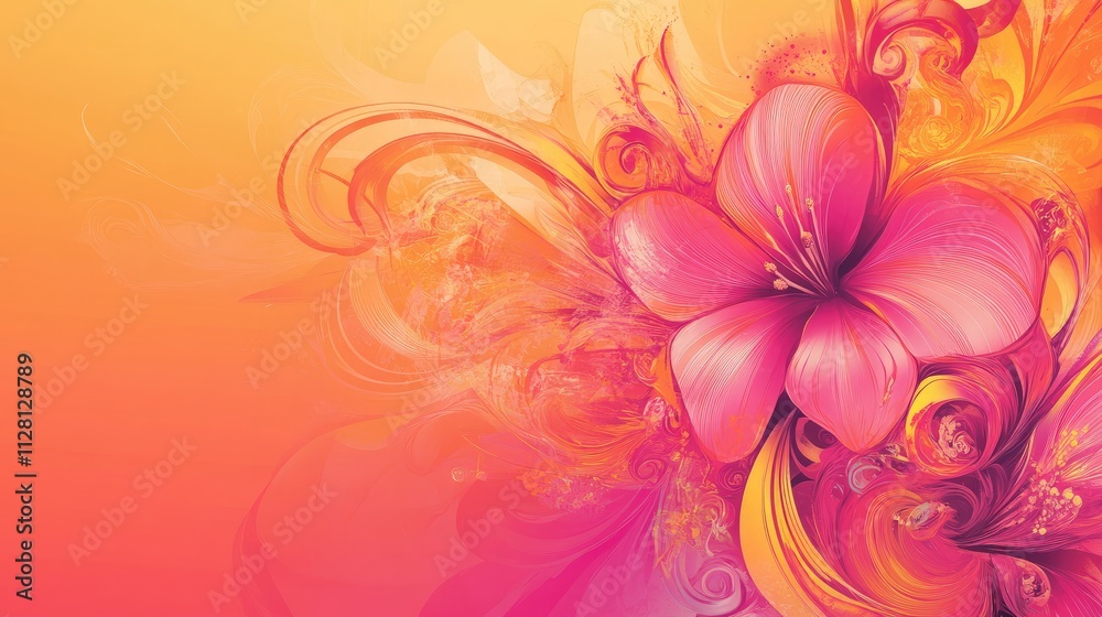 Obraz premium A bright and colorful abstract pink and orange flower design in digital art, filled with swirls and gradients for an imaginative and fresh visual effect