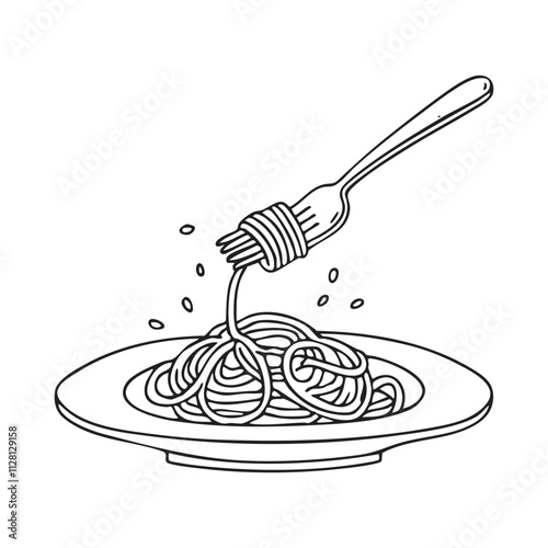 Fork twirling pasta on dinner plate