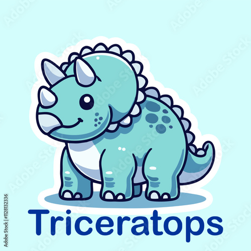 Triceratops Flat cute dino cartoon vector Illustration 1.eps