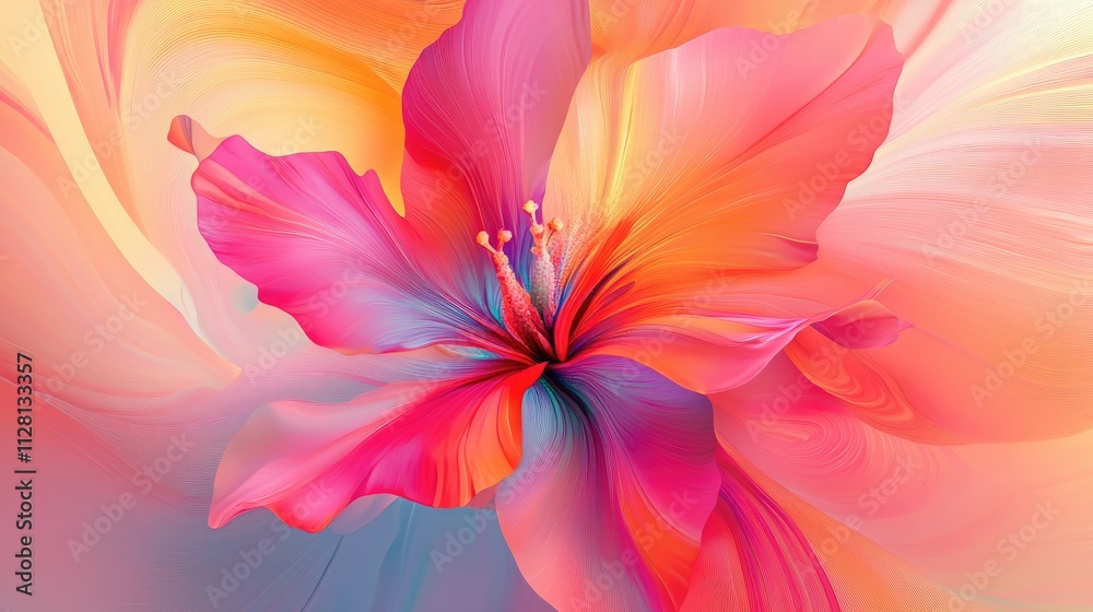 A digital artwork featuring a pink and orange flower in an abstract style, with bold and smooth color transitions creating an artistic, dream-like design A digital artwork featuring a pink and orange flower in an abstract style, with bold and smooth color transitions creating an artistic, dream-like design