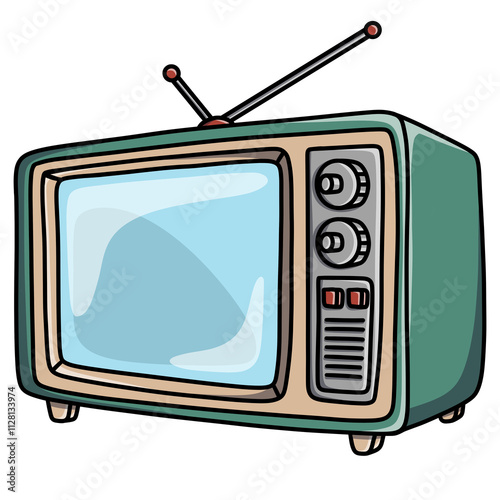 Analog tv tube with antenna in vintage style