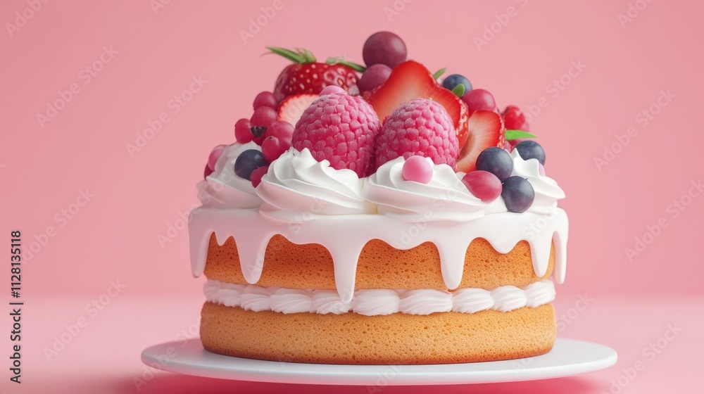 3D rendering of a cute cake with white cream and fruits on top an isolated background 3D rendering of a cute cake with white cream and fruits on top an isolated background