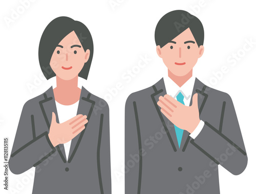 おまかせください　胸に手を当てるビジネスパーソン