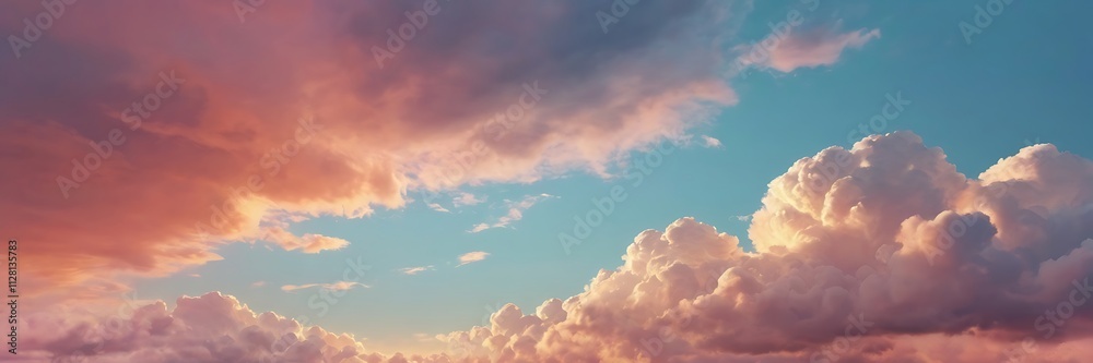 custom made wallpaper toronto digitalPanoramic Landscape of Dramatic Cumulus Clouds Illuminated by Vibrant Sunset Colors in a Gradient Sky
