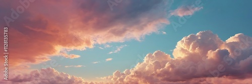 Wallpaper Mural Panoramic Landscape of Dramatic Cumulus Clouds Illuminated by Vibrant Sunset Colors in a Gradient Sky Torontodigital.ca