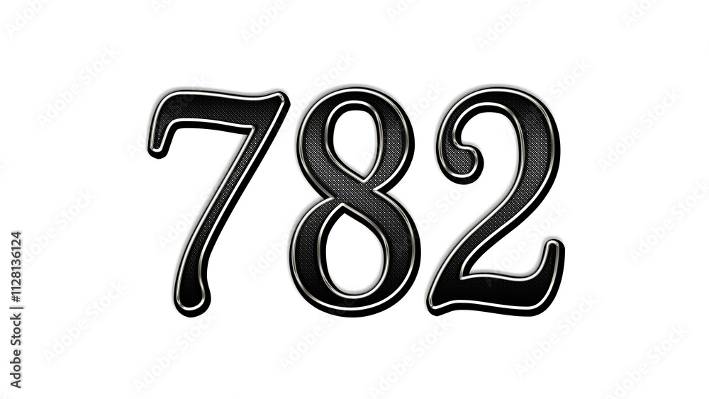 black metal 3d design of number 782 on white background. black metal 3d design of number 782 on white background.
