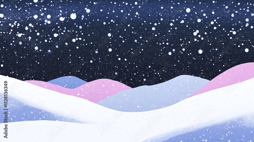 Fototapeta premium 夜の雪山に降る雪のイラスト・背景画像