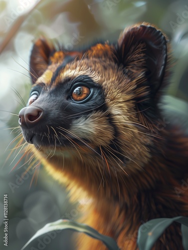 Focused close up of an Asian palm civet, Paradoxurus hermaphroditus, in the wild photo