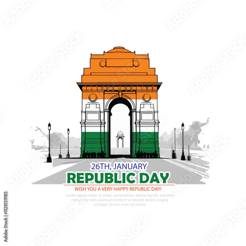 India Gate Illustration Celebrating Indian Republic Day on 26th January