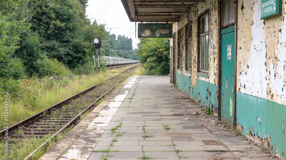 Abandoned Train Station With Overgrown Platform. Abandoned Train Station With Overgrown Platform.