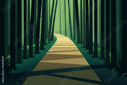 Pathway through a dense bamboo forest  isolated vector illustration