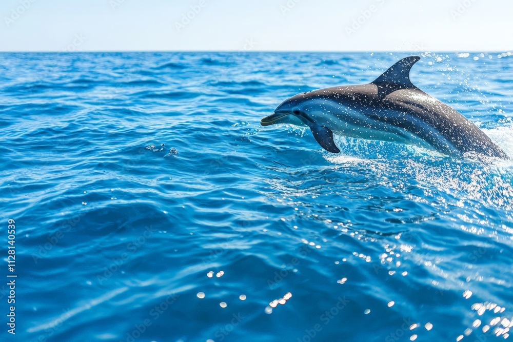 Naklejka premium Dolphin Leaping from Sparkling Blue Ocean