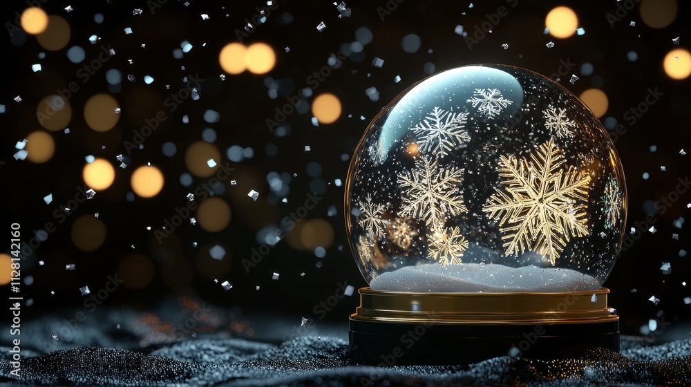 Christmas tree in Glass snow globe on red background, Christmas decorative design with white snowdrift,snowflakes,glow garland,3d decorative garland glow.Xmas Decorations,Vector illustration. Christmas tree in Glass snow globe on red background, Christmas decorative design with white snowdrift,snowflakes,glow garland,3d decorative garland glow.Xmas Decorations,Vector illustration.