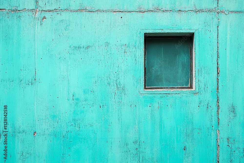 Naklejka premium Turquoise Concrete Wall with a Small Window