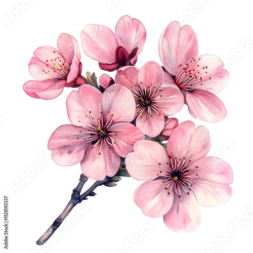 Pink Cherry Blossom Watercolor Painting 