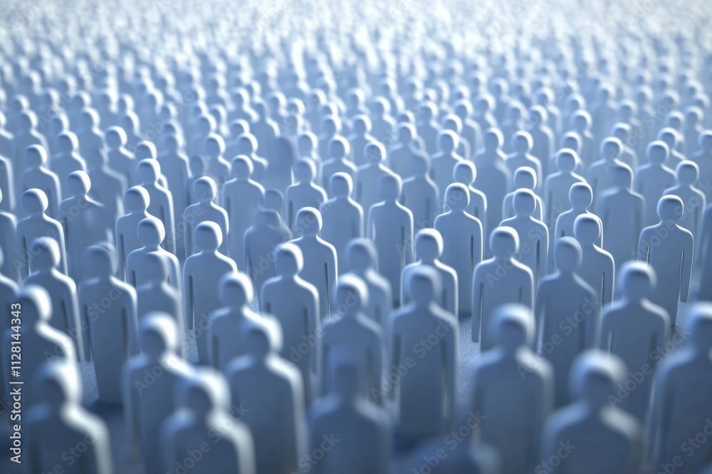 Obraz premium Large group small light blue figures standing grid-like of stick