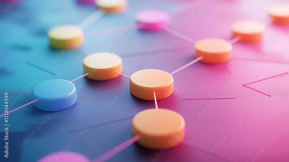 Fototapeta premium Colorful Cylinders Connected In A Network Structure