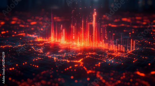 Futuristic Digital Cityscape in Glowing Red