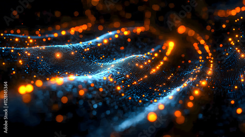 Glowing Abstract Data Waves in Blue and Orange