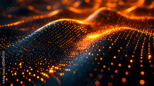 Futuristic Wave of Glowing Orange Data Points