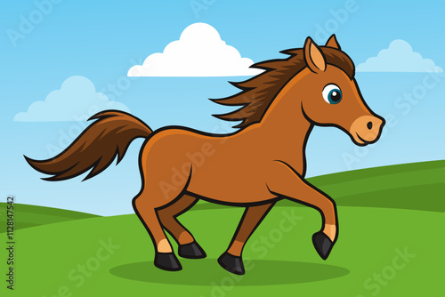 Horse galloping in an open field isolated vector illustration