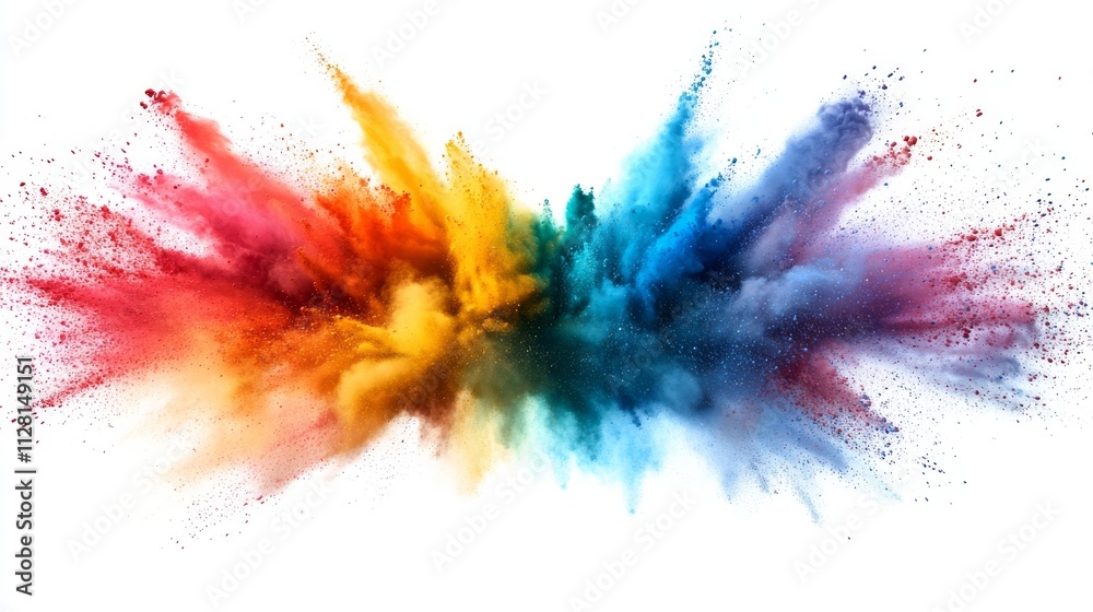 Fototapeta premium Multicolored powder explosion on a white background.