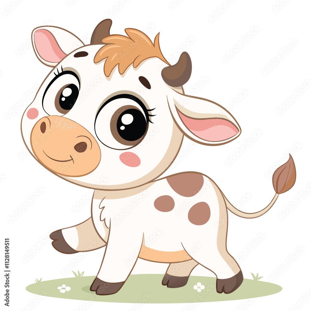 Fototapeta premium Cartoon Cow animal Vector Illustration on White Background 