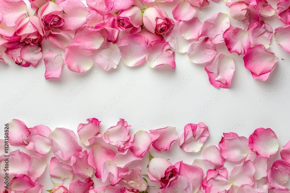 Fototapeta premium Pink Rose Petals Border on White Background