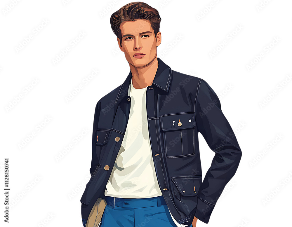 Stylish Man in a Denim Jacket, Fashionable Illustration Stylish Man in a Denim Jacket, Fashionable Illustration