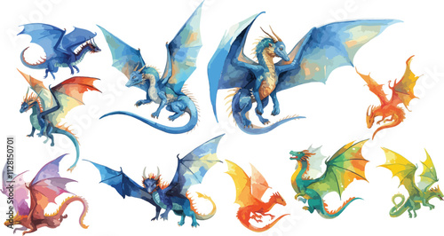 flying dragon watercolor clipart