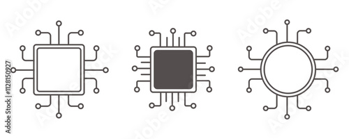 Processor line icon, microchip cpu technology board, Central processing unit. Design element flat, simple silhouette.