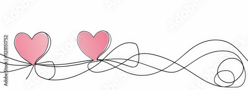 Two Pink Hearts Connected with a Black Swirling Line