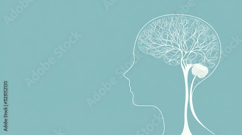 A minimalist vector design blue silhouette of a head with a transparent brain area photo