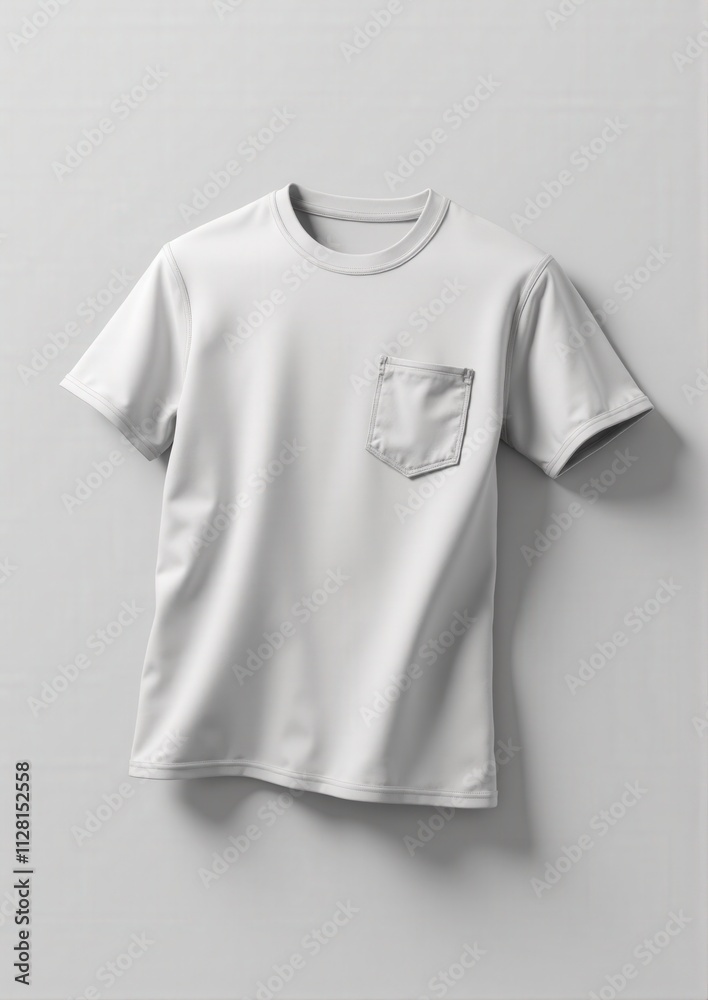 3D T-Shirt mockup with pocket displayed in a slightly angled view, featuring a blank surface, realistic texture, and neutral background. 3D T-Shirt mockup with pocket displayed in a slightly angled view, featuring a blank surface, realistic texture, and neutral background.