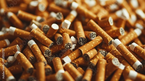 A large pile of cigarettes. many small cigarette kaleidoscope textures background