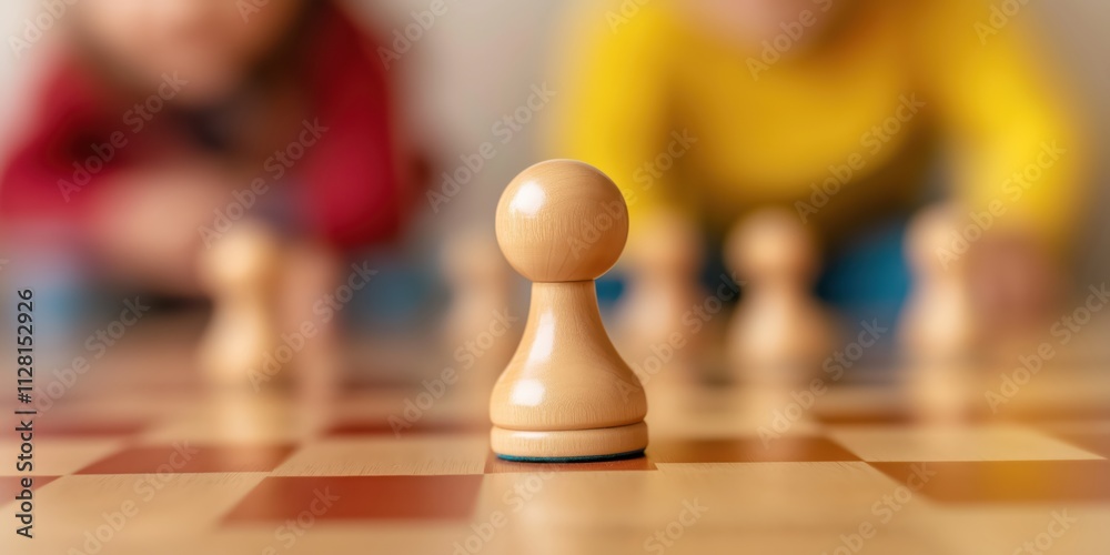 A close-up image of a singular wooden chess pawn with blurred players in the background signifies strategic thinking and competition in an engaging and cerebral game of chess. A close-up image of a singular wooden chess pawn with blurred players in the background signifies strategic thinking and competition in an engaging and cerebral game of chess.